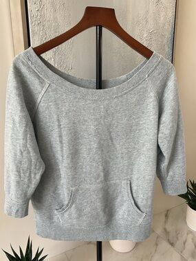 GHG Light Heather blue Off -Shoulder Sweatshirt with Kangaroo Pocket